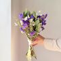 Purple And White Dried Flower Bouquet With Foliage, thumbnail 1 of 5