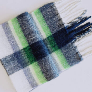 Personalised Chunky Navy Lime Check Hand Felt Scarf, 3 of 12