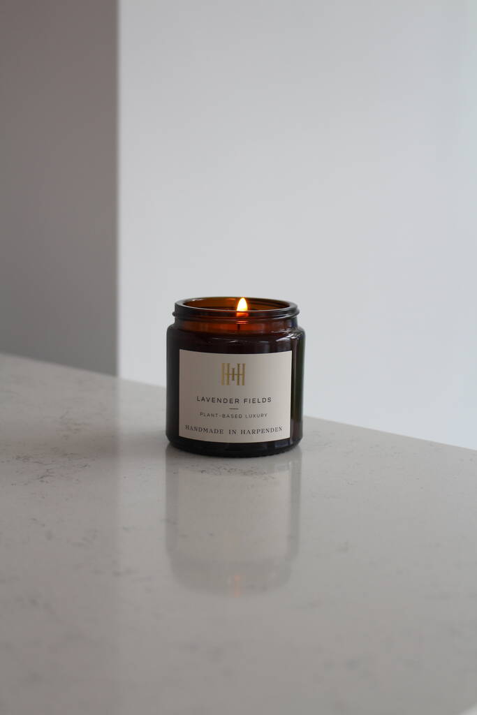 Lavender Fields Amber Apothecary Style Candle By Handmade In Harpenden