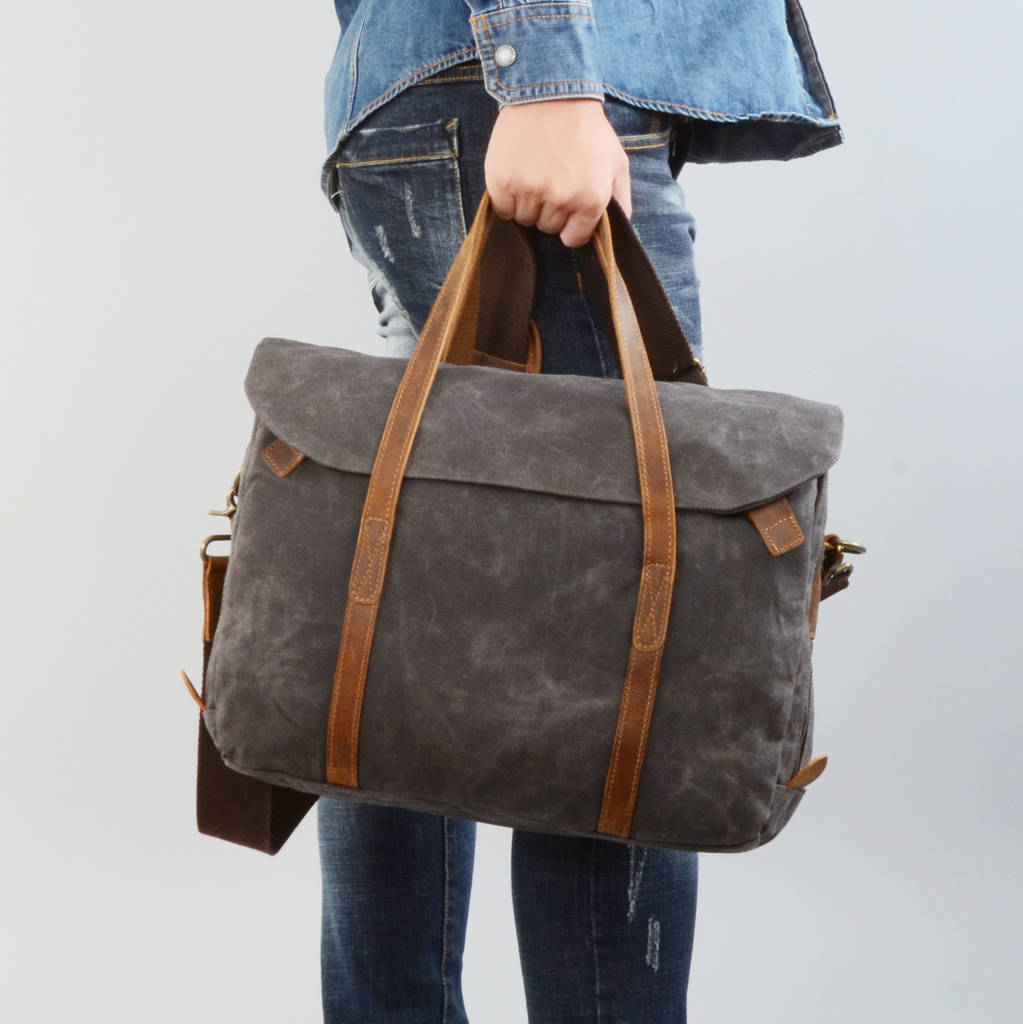 Waxed Canvas Cross Body Laptop Bag By EAZO