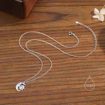 Moonstone Moon And Star Pendant Necklace In Sterling Silver, 4 of 11