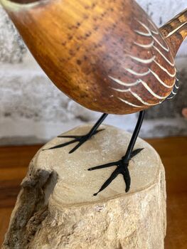 Hand Carved Wooden Wren Ornament Garden Bird Figurine, 10 of 10