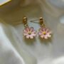 Pink Daisy Flower Zircon Dainty Stud Earrings, thumbnail 5 of 10