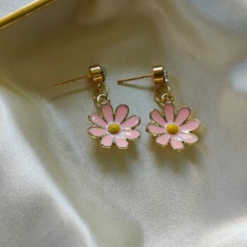 Pink Daisy Flower Zircon Dainty Stud Earrings, 5 of 10