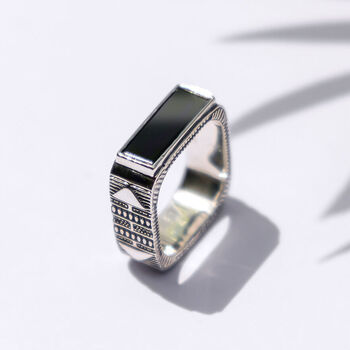 Zapoteca Men's Black Onyx Sterling Silver Signet Ring, 2 of 11