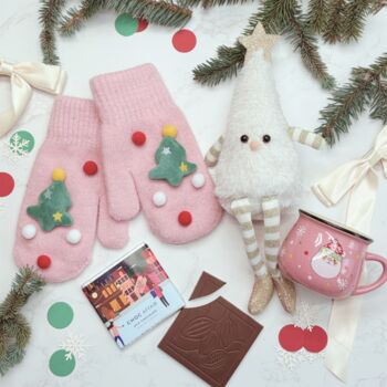 Christmas Eve Gift Box For Kids – Pink Mug, Cosy Gloves, Toy And Chocolate Treat, 2 of 12