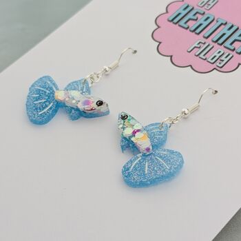 Handmade Sparkly Guppy Fish Earrings – Glitter Resin In Multiple Colours, 4 of 8