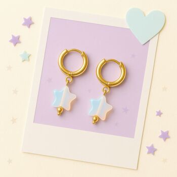 Handmade Opalite Star Huggie Hoop Earrings Inspired By Taylor Swift, 3 of 4