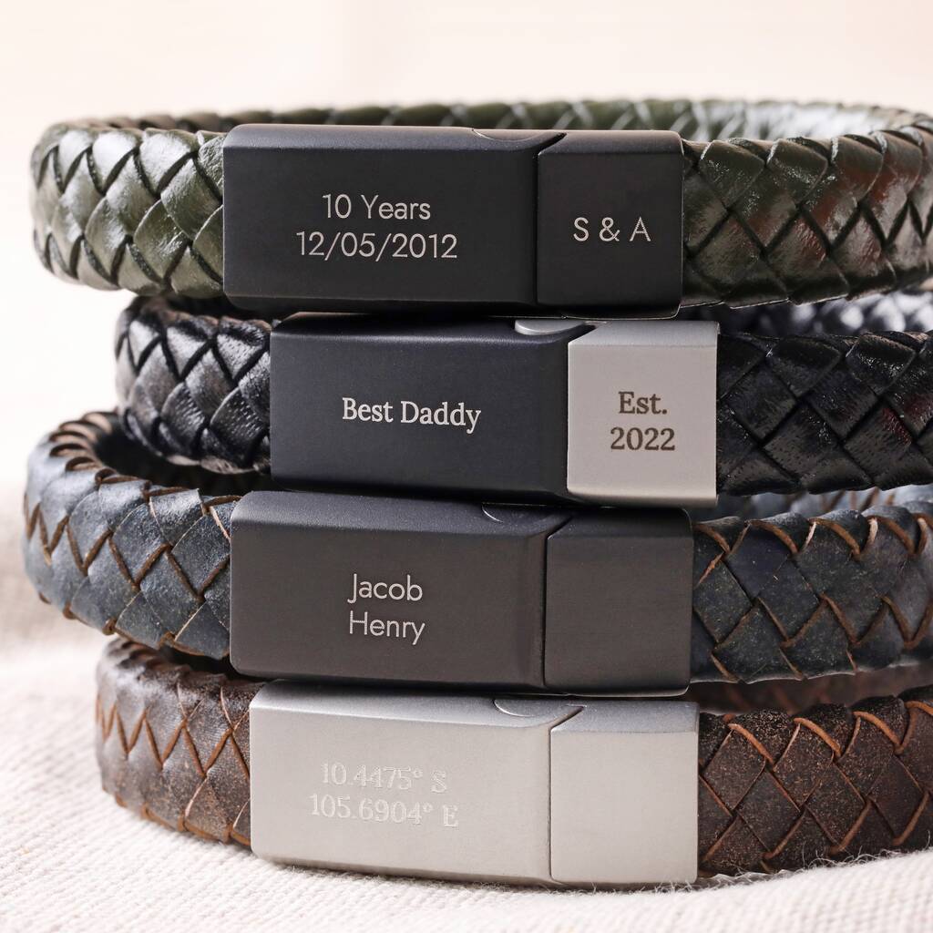Men's Personalised Woven Leather Bracelet, 1 of 11