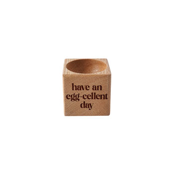Loft 'Have An Egg Cellent Day' Oak Egg Cup In Gift Box | Breakfast | Homeware | Kitchenware, 2 of 2