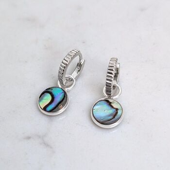 The Circle Abalone Shell Earrings, Silver, 3 of 7
