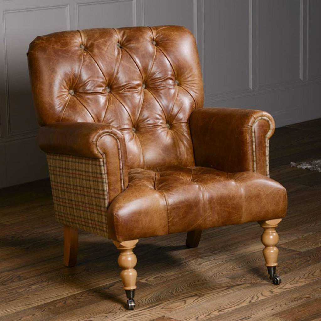 Imperial Buttoned Armchair Vintage Leather Or Tweed, 1 of 12