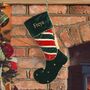 Personalised Green Velvet Jingle Bell Elf Stocking, thumbnail 1 of 8