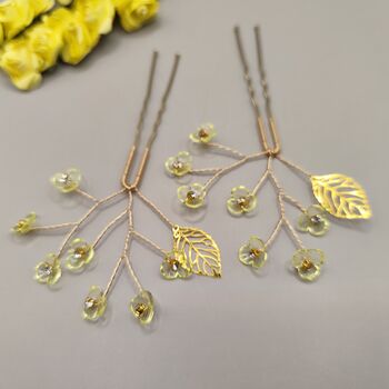 Yellow Flower Hair Pin Set Of Two, 5 of 9