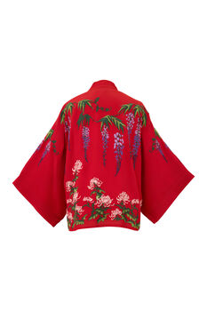 Wisteria And Chrysanthemum Red Fully Lined Embroidered Short Kimono, 7 of 7