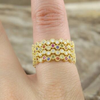 Gold Mixed Gemstone Sterling Silver Stacking Ring, 3 of 4