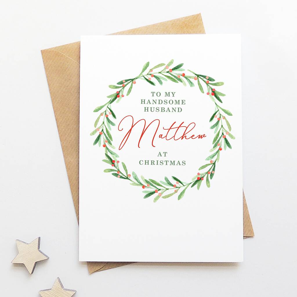Wreath 'To My Husband' Personalised Christmas Card By Project Pretty ...