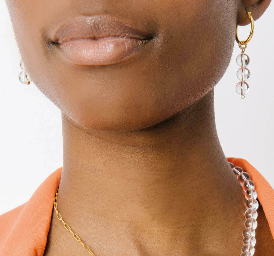 Tia Quartz Beaded Gold Plated Silver Hoop Earrings, 1 of 6