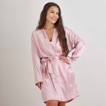 Dusky Pink Bridesmaids Satin Dressing Gowns Robes, 3 of 4