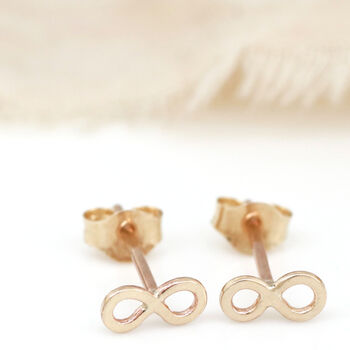 Tiny 9ct Gold Earrings. Infinity Symbol, 4 of 12