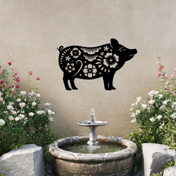 Floral Pig Metal Wall Art For Garden And Home Decor Gift, 5 of 10