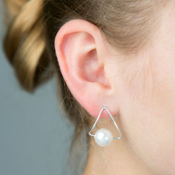 Geometric Pearl And Silver Earrings, 3 of 5