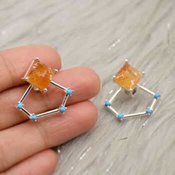 Raw Citrine,Turquoise Sterling Silver Earrings, 7 of 8