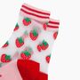 Strawberries Fruit Combed Cotton Sheer Pop Socks In Red, thumbnail 2 of 4