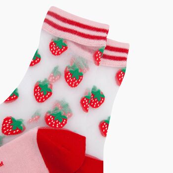 Strawberries Fruit Combed Cotton Sheer Pop Socks In Red, 2 of 4