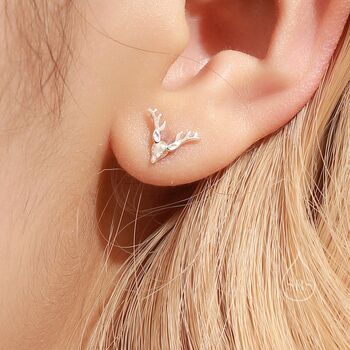 Sterling Silver Small Stag Head Stud Earrings, 4 of 11