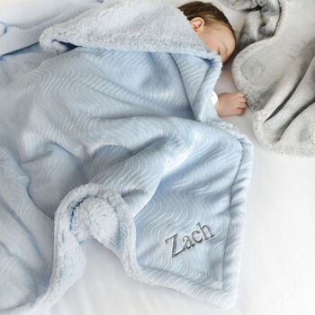 Personalised Blue Sherpa Blanket And Lamb Comforter Set, 3 of 8