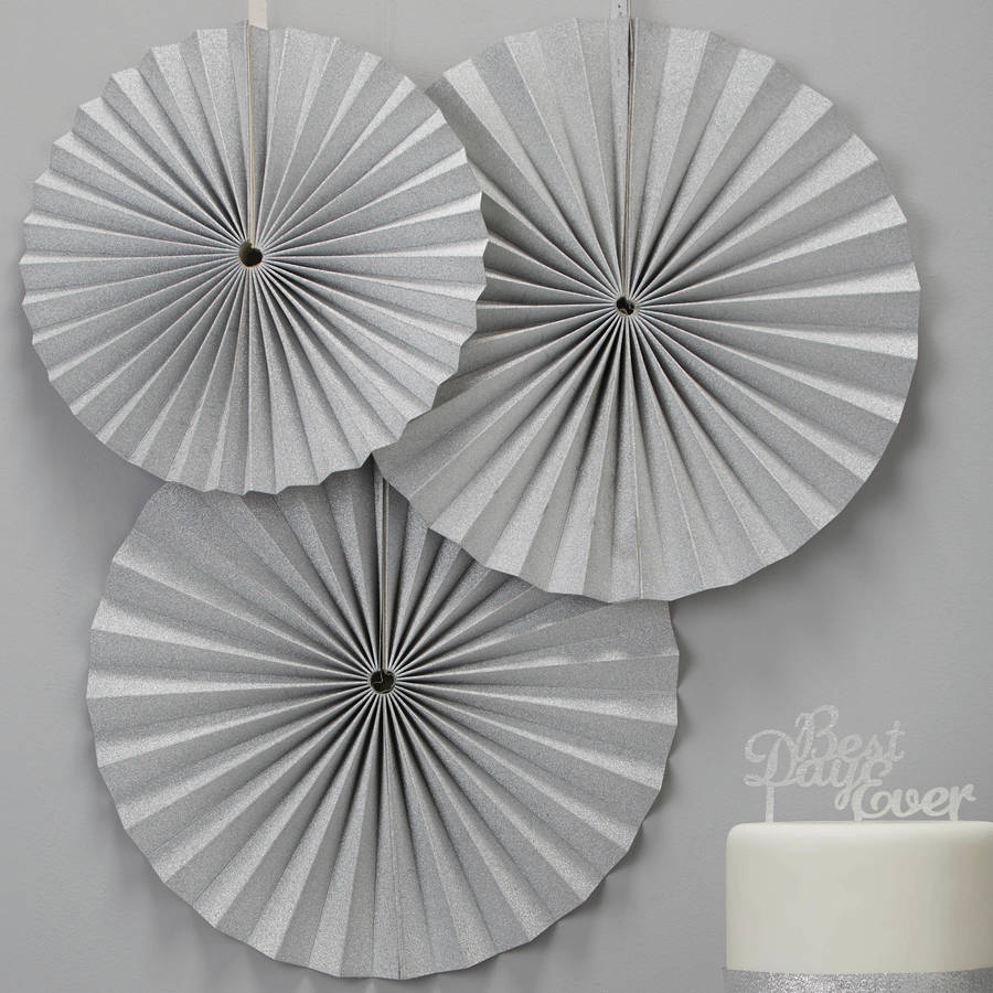 silver sparkling fan hanging decorations by ginger ray