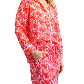 Cotton Pyjamas Magenta And Orange Jaipur Floral, 2 of 4