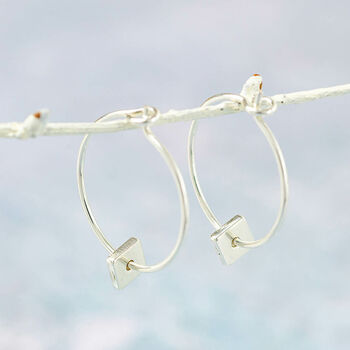 Sterling Silver Square Bead Charm Hoops, 2 of 3