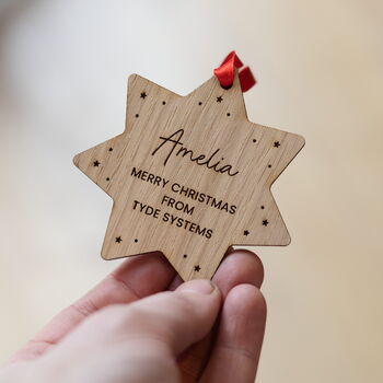 Personalised Wooden Christmas Star Decoration – Staff And Teacher Gift, 2 of 4