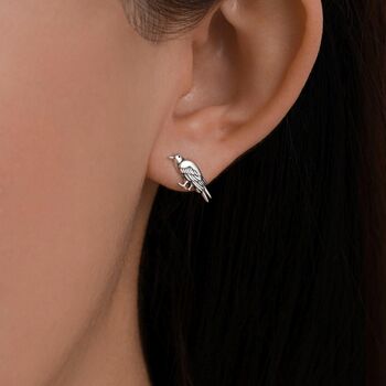 Crow Stud Earrings In Sterling Silver With Oxidised Finish, 6 of 11