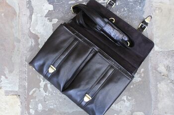 Black Leather Briefcase Laptop Bag Messenger, 8 of 12