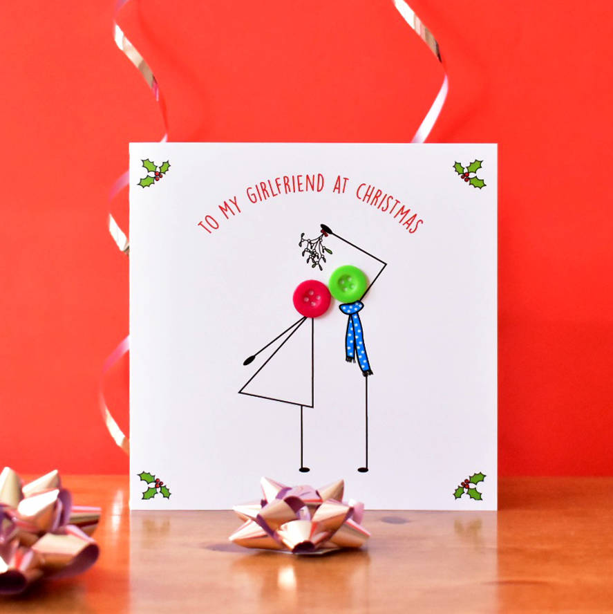 'kissing Under Mistletoe' Button Christmas Card By Mrs L Cards | notonthehighstreet.com