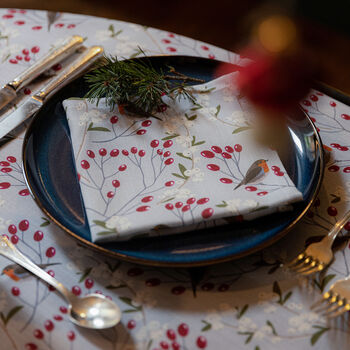 Luxury Christmas Napkin Sets Robin And Berries Grey, 4 of 4