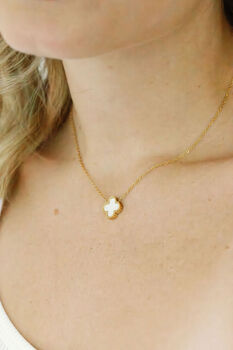 Pearl Four Leaf Clover Necklace In 18 K Gold Plate, 2 of 3