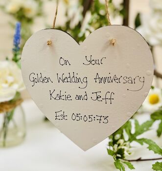 Personalised Golden Wedding Anniversary Gift Heart, 4 of 6