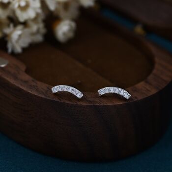 Sterling Silver Cz Tiny Curved Bar Stud Earrings, 2 of 12