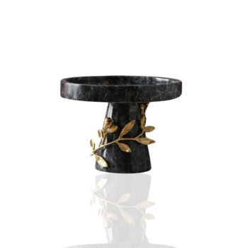 Grey Marble Pedestal Stand With Gold Leaf Detail, 2 of 2