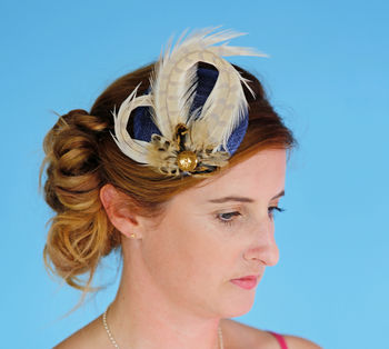 Navy And Gold Woodland Fascinator 'Amy', 2 of 5