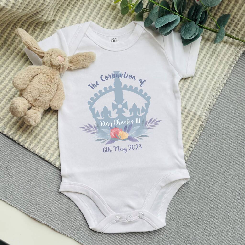King's Coronation Flower Crown Baby Vest, 1 of 2