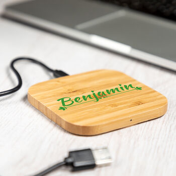 Personalised Bamboo Wireless Charger, 3 of 6