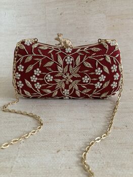 Handcrafted Maroon Silk Clutch Bag, 6 of 10
