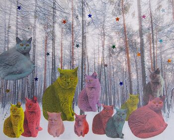 Pastel Shorthair Cats In The Forest Card / Giclee Print, 4 of 5
