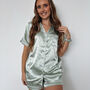 Sage Embroidered Satin Bridal Pyjamas Short, thumbnail 4 of 5