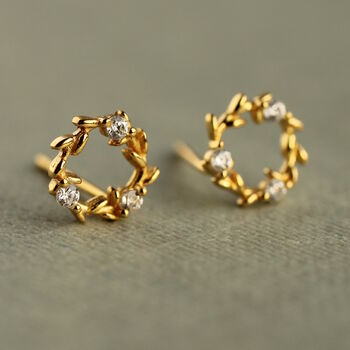 Gold Wreath Circle Stud Earrings, 2 of 8